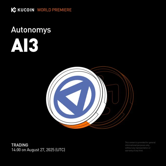 $Ai3 Set For Kucoin Listing On August 27, 2025