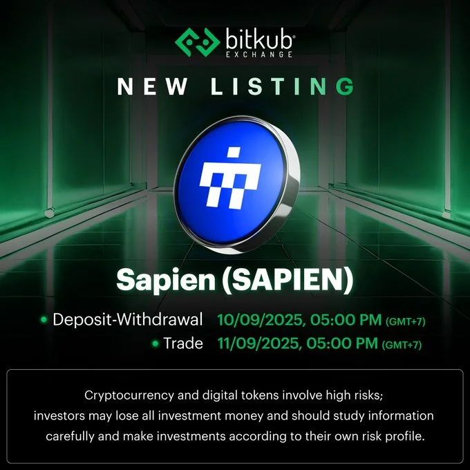 $Sapien Joins Bitkub Exchange On Sept 11 At 5 Pm Gmt+7