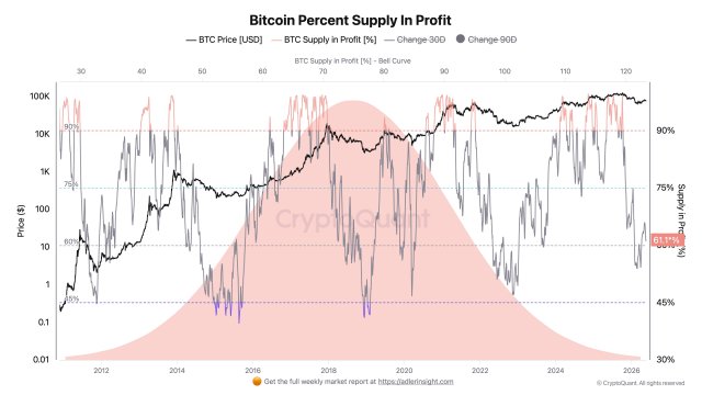 Bitcoin Volatility Lowers Supply Held in Profit Below Average